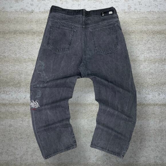 Ecko Unltd Other - Vintage Y2K Ecko Skater Jeans 36x30 Baggy Wide Leg Smoke Black Wash Embroidered